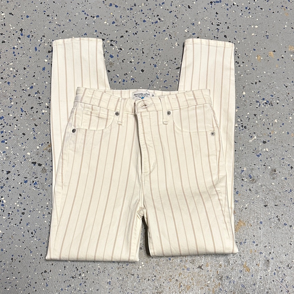 Abercrombie & Fitch Cream Striped Skinny Pants